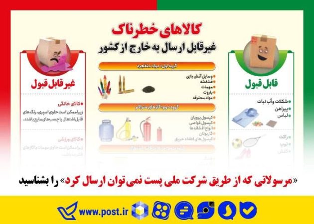 مرسولاتی که از طریق شرکت ملی پست نمی توان ارسال کرد را بشناسید مرسولاتی که از طریق شرکت ملی پست نمی توان ارسال کرد را بشناسید